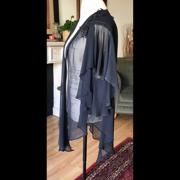 JONQUIL By DIANE SAMANDI Black OSFM Diaphanous Robe / Topper (Matches Nightie) - Picture 5 of 7